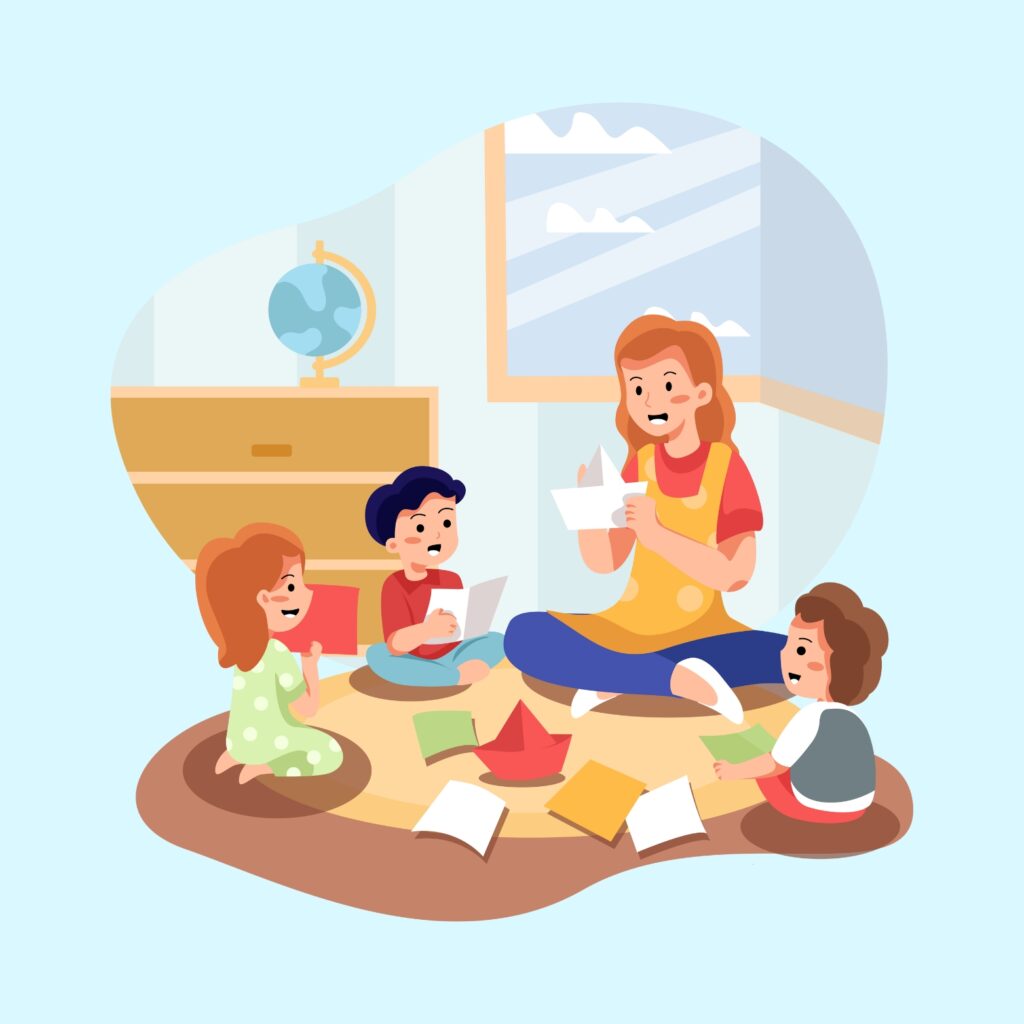 Image depicting a group of children engaging in fine motor activities, demonstrating how Occupational Therapy supports skill development and attention in a fun, interactive setting.